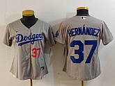 Women's Los Angeles Dodgers #37 Teoscar Hernandez Number Grey Cool Base Stitched Jersey,baseball caps,new era cap wholesale,wholesale hats