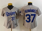 Women's Los Angeles Dodgers #37 Teoscar Hernandez Number Grey Cool Base Stitched Jerseys,baseball caps,new era cap wholesale,wholesale hats