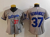 Women's Los Angeles Dodgers #37 Teoscar Hernandez Number Grey With Los Cool Base Stitched Jersey,baseball caps,new era cap wholesale,wholesale hats