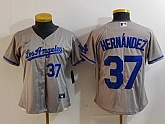 Women's Los Angeles Dodgers #37 Teoscar Hernandez Number Grey With Los Cool Base Stitched Jerseys,baseball caps,new era cap wholesale,wholesale hats