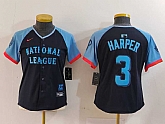 Women's Philadelphia Phillies #3 Bryce Harper Number Navy 2024 All Star Limited Stitched Jersey,baseball caps,new era cap wholesale,wholesale hats