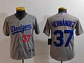 Youth Los Angeles Dodgers #37 Teoscar Hernandez Number Grey Cool Base Stitched Jersey,baseball caps,new era cap wholesale,wholesale hats