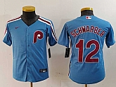 Youth Philadelphia Phillies #12 Kyle Schwarber Light Blue Cooperstown Cool Base Jersey,baseball caps,new era cap wholesale,wholesale hats