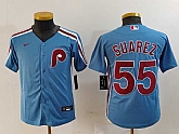 Youth Philadelphia Phillies #55 Ranger Suarez Light Blue Cooperstown Cool Base Jersey,baseball caps,new era cap wholesale,wholesale hats