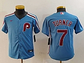 Youth Philadelphia Phillies #7 Trea Turner Light Blue Cooperstown Cool Base Jersey,baseball caps,new era cap wholesale,wholesale hats