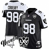 Men & Women & Youth Las Vegas Raiders #98 Maxx Crosby Black White 2024 F.U.S.E With Nevada Silver Stat Patch And 65th Anniversary Patch 3-Star C Patch Stitched Jersey,baseball caps,new era cap wholesale,wholesale hats