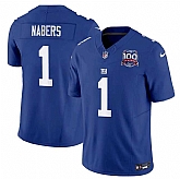 Men & Women & Youth New York Giants #1 Malik Nabers Blue 2024 Draft F.U.S.E. 100TH Season Patch Vapor Untouchable Limited Stitched Jersey,baseball caps,new era cap wholesale,wholesale hats