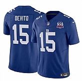 Men & Women & Youth New York Giants #15 Tommy DeVito Blue 2024 F.U.S.E. 100TH Season Patch Vapor Untouchable Limited Stitched Jersey,baseball caps,new era cap wholesale,wholesale hats