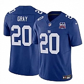 Men & Women & Youth New York Giants #20 Eric Gray Blue 2024 F.U.S.E. 100TH Season Patch Vapor Untouchable Limited Stitched Jersey,baseball caps,new era cap wholesale,wholesale hats