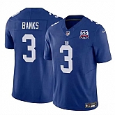 Men & Women & Youth New York Giants #3 Deonte Banks Blue 2024 F.U.S.E. 100TH Season Patch Vapor Untouchable Limited Stitched Jersey,baseball caps,new era cap wholesale,wholesale hats