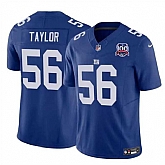 Men & Women & Youth New York Giants #56 Lawrence Taylor Blue 2024 F.U.S.E. 100TH Season Patch Vapor Untouchable Limited Stitched Jersey,baseball caps,new era cap wholesale,wholesale hats