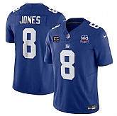 Men & Women & Youth New York Giants #8 Daniel Jones Blue 2024 F.U.S.E. With 4-Star C Patch And 100TH Season Patch Vapor Untouchable Limited Stitched Jersey,baseball caps,new era cap wholesale,wholesale hats