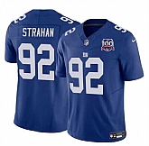 Men & Women & Youth New York Giants #92 Michael Strahan Blue 2024 F.U.S.E. 100TH Season Patch Vapor Untouchable Limited Stitched Jersey,baseball caps,new era cap wholesale,wholesale hats