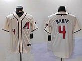 Men's Arizona Diamondback #4 Ketel Marte Number Cream Cool Base Limited Stitched Jersey,baseball caps,new era cap wholesale,wholesale hats