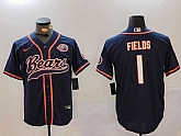 Men's Chicago Bears #1 Justin Fields Navy Throwback With Patch Cool Base Stitched Baseball Jersey,baseball caps,new era cap wholesale,wholesale hats