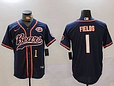 Men's Chicago Bears #1 Justin Fields Navy Throwback With Patch Cool Base Stitched Baseball Jerseys,baseball caps,new era cap wholesale,wholesale hats