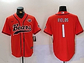 Men's Chicago Bears #1 Justin Fields Orange Throwback With Patch Cool Base Stitched Baseball Jersey,baseball caps,new era cap wholesale,wholesale hats