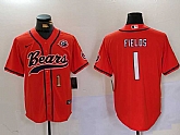 Men's Chicago Bears #1 Justin Fields Orange Throwback With Patch Cool Base Stitched Baseball Jerseys,baseball caps,new era cap wholesale,wholesale hats