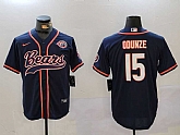 Men's Chicago Bears #15 Rome Odunze Navy Throwback With Patch Cool Base Stitched Baseball Jersey,baseball caps,new era cap wholesale,wholesale hats