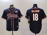 Men's Chicago Bears #18 Caleb Williams Navy Throwback With Patch Cool Base Stitched Baseball Jersey,baseball caps,new era cap wholesale,wholesale hats