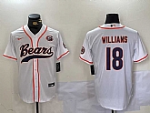 Men's Chicago Bears #18 Caleb Williams White With Patch Cool Base Stitched Baseball Jersey,baseball caps,new era cap wholesale,wholesale hats