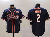 Men's Chicago Bears #2 DJ Moore Navy Throwback With Patch Cool Base Stitched Baseball Jersey,baseball caps,new era cap wholesale,wholesale hats