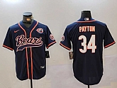 Men's Chicago Bears #34 Walter Payton Navy Throwback With Patch Cool Base Stitched Baseball Jersey,baseball caps,new era cap wholesale,wholesale hats