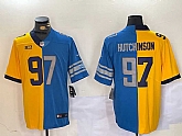 Men's Detroit Lions #97 Aidan Hutchinson Yellow Blue Split Vapor Limited Stitched Jerseys Dzhi,baseball caps,new era cap wholesale,wholesale hats