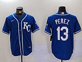 Men's Kansas City Royals #13 Salvador Perez Blue KC Cool Base Stitched Jersey,baseball caps,new era cap wholesale,wholesale hats