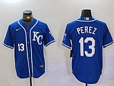 Men's Kansas City Royals #13 Salvador Perez Number Blue KC Cool Base Stitched Jersey,baseball caps,new era cap wholesale,wholesale hats