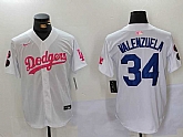 Men's Los Angeles Dodgers #34 Fernando Valenzuela White Pink Vin & Kobe Patch Stitched Baseball Jersey,baseball caps,new era cap wholesale,wholesale hats