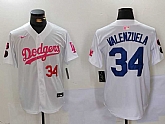 Men's Los Angeles Dodgers #34 Fernando Valenzuela White Pink Vin & Kobe Patch Stitched Baseball Jersey1,baseball caps,new era cap wholesale,wholesale hats