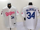 Men's Los Angeles Dodgers #34 Fernando Valenzuela White Pink Vin & Kobe Patch Stitched Baseball Jerseys,baseball caps,new era cap wholesale,wholesale hats