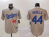 Men's Los Angeles Dodgers #44 Vicente Padilla Number Grey Cool Base Stitched Jersey,baseball caps,new era cap wholesale,wholesale hats