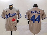 Men's Los Angeles Dodgers #44 Vicente Padilla Number Grey With los Cool Base Stitched Jersey,baseball caps,new era cap wholesale,wholesale hats