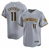 Men's Milwaukee Brewers #11 Jackson Chourio Grey 2024 Away Limited Stitched Baseball Jersey,baseball caps,new era cap wholesale,wholesale hats