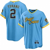 Men's Milwaukee Brewers #2 Brice Turang Blue 2022 City Connect Cool Base Stitched Jersey,baseball caps,new era cap wholesale,wholesale hats