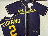 Men's Milwaukee Brewers #2 Brice Turang Navy Blue Stitched MLB Cool Base Nike Jersey,baseball caps,new era cap wholesale,wholesale hats