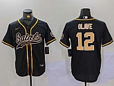 Men's New Orleans Saints #12 Chris Olave Black Cool Base Stitched Baseball Jersey,baseball caps,new era cap wholesale,wholesale hats