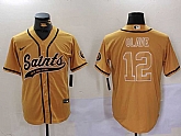 Men's New Orleans Saints #12 Chris Olave Gold Cool Base Stitched Baseball Jersey,baseball caps,new era cap wholesale,wholesale hats