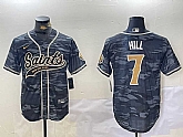 Men's New Orleans Saints #7 Taysom Hill Grey Camo With Patch Cool Base Stitched Baseball Jersey,baseball caps,new era cap wholesale,wholesale hats