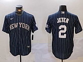 Men's New York Yankees #2 Derek Jeter Navy Pinstripe Fashion Cool Base Jersey,baseball caps,new era cap wholesale,wholesale hats