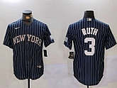 Men's New York Yankees #3 Babe Ruth Navy Pinstripe Fashion Cool Base Jersey,baseball caps,new era cap wholesale,wholesale hats