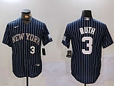 Men's New York Yankees #3 Babe Ruth Navy Pinstripe Fashion Cool Base Jerseys,baseball caps,new era cap wholesale,wholesale hats