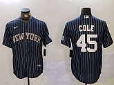 Men's New York Yankees #45 Gerrit Cole Navy Pinstripe Fashion Cool Base Jersey,baseball caps,new era cap wholesale,wholesale hats