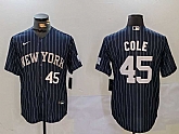 Men's New York Yankees #45 Gerrit Cole Navy Pinstripe Fashion Cool Base Jerseys,baseball caps,new era cap wholesale,wholesale hats