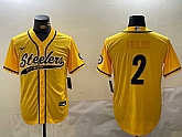 Men's Pittsburgh Steelers #2 Justin Fields Yellow With Patch Cool Base Stitched Baseball Jersey,baseball caps,new era cap wholesale,wholesale hats