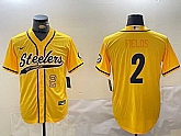 Men's Pittsburgh Steelers #2 Justin Fields Yellow With Patch Cool Base Stitched Baseball Jerseys,baseball caps,new era cap wholesale,wholesale hats