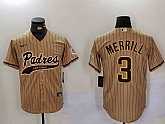 Men's San Diego Padres #3 Jackson Merrill Tan 2023 Cool Base Stitched Jersey,baseball caps,new era cap wholesale,wholesale hats