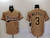 Men's San Diego Padres #3 Jackson Merrill Tan 2023 Cool Base Stitched Jerseys,baseball caps,new era cap wholesale,wholesale hats